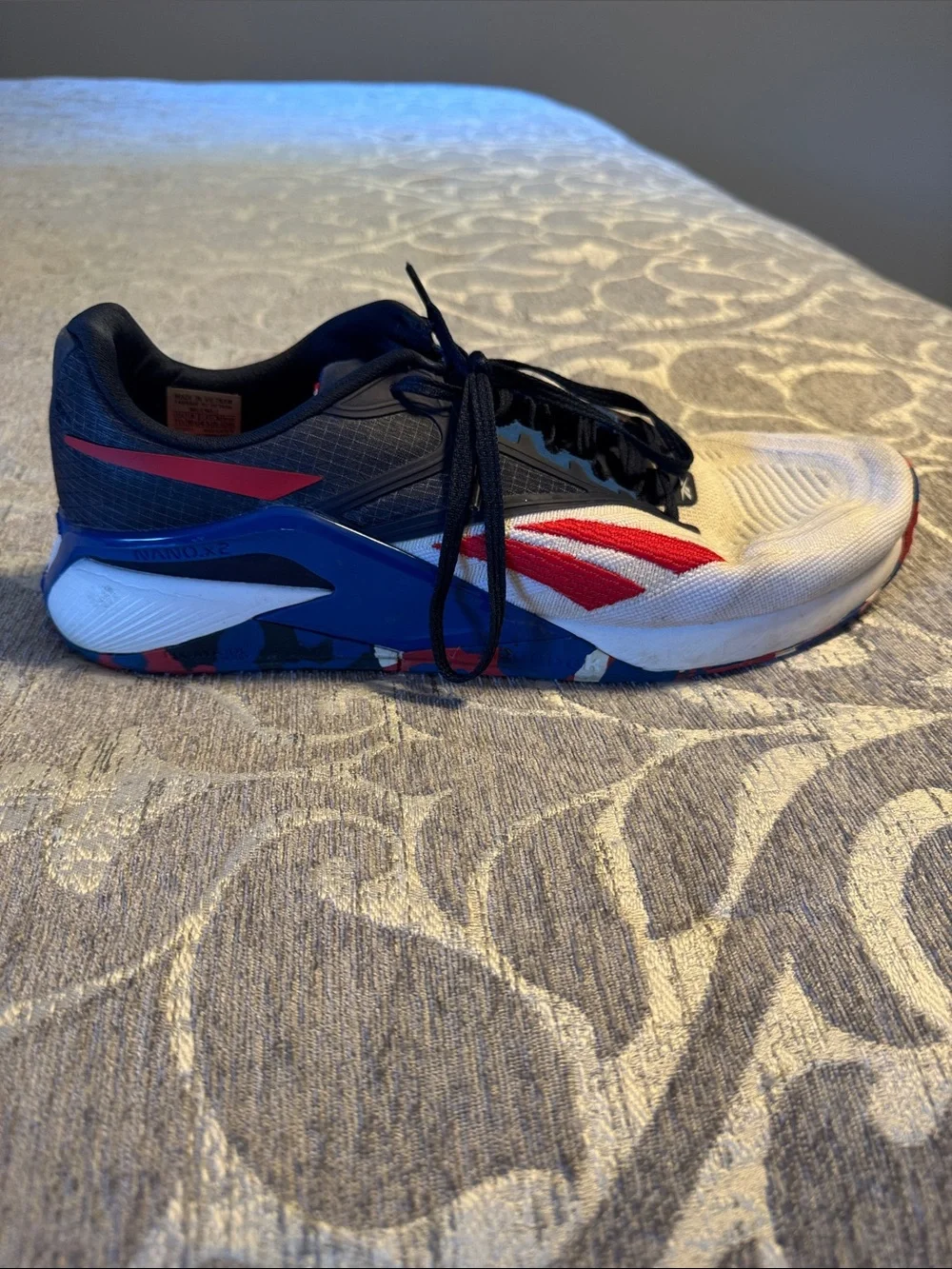 Mens Reebok Nano X2 Athletic Sneakers in White, Navy & Red - Size 11.5